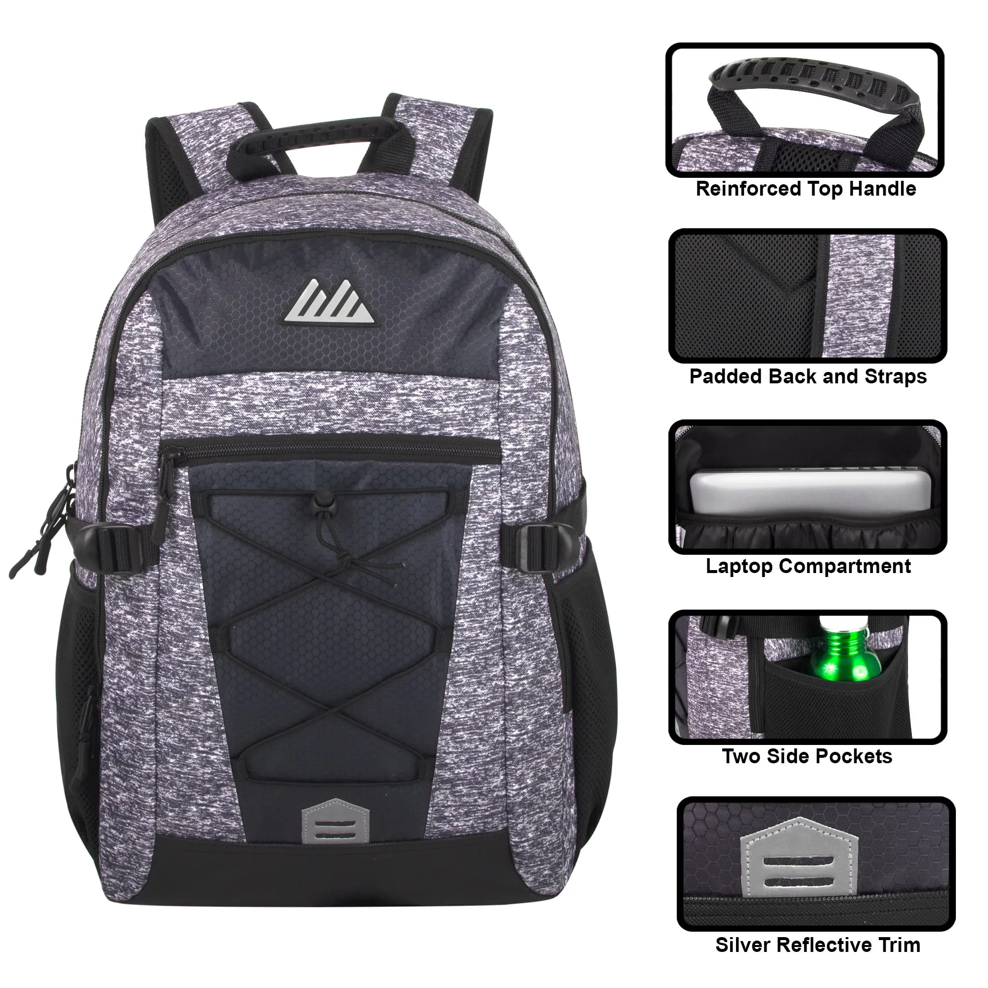 19-inch Mountain Edge Heather Bungee Cord Backpack w Padded Laptop Section
