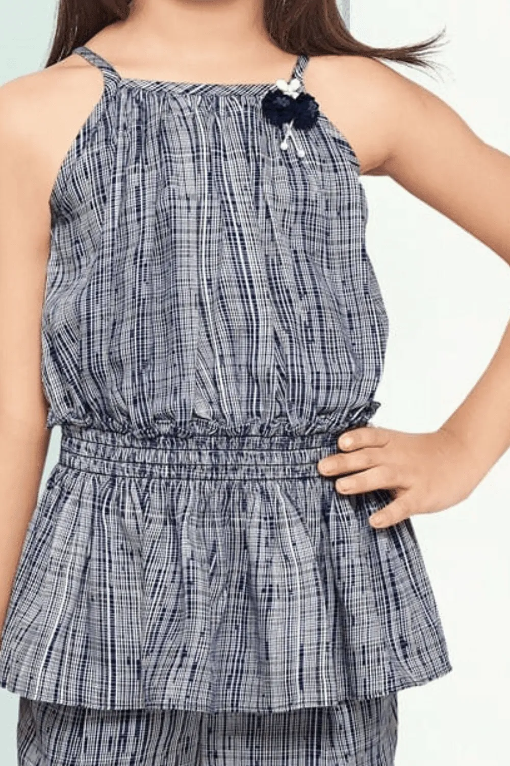 Blue Printed Top with Three Fourth Pant for Girls