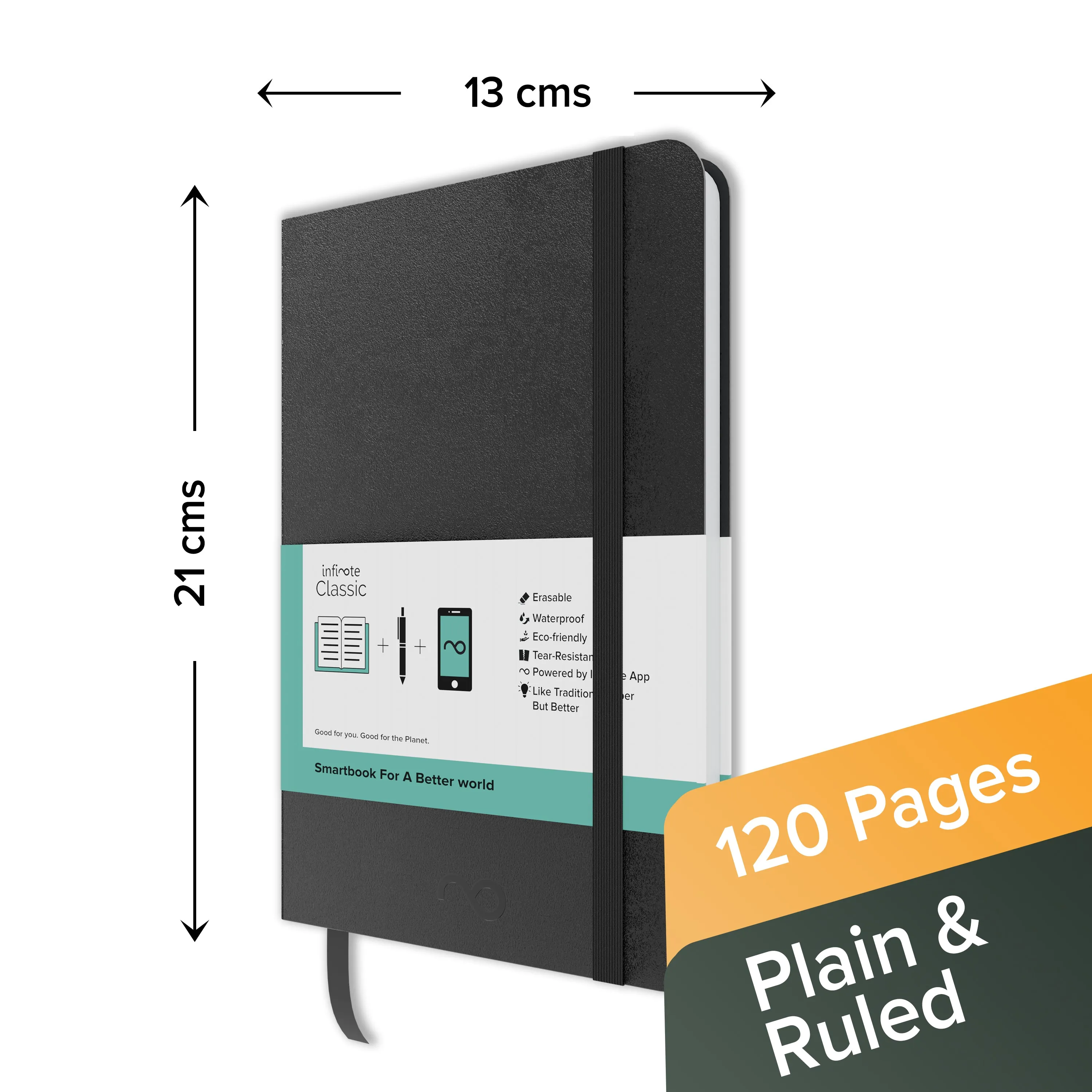Classic Black Reusable Smart Notebook : Sustainable Note-Taking Solution
