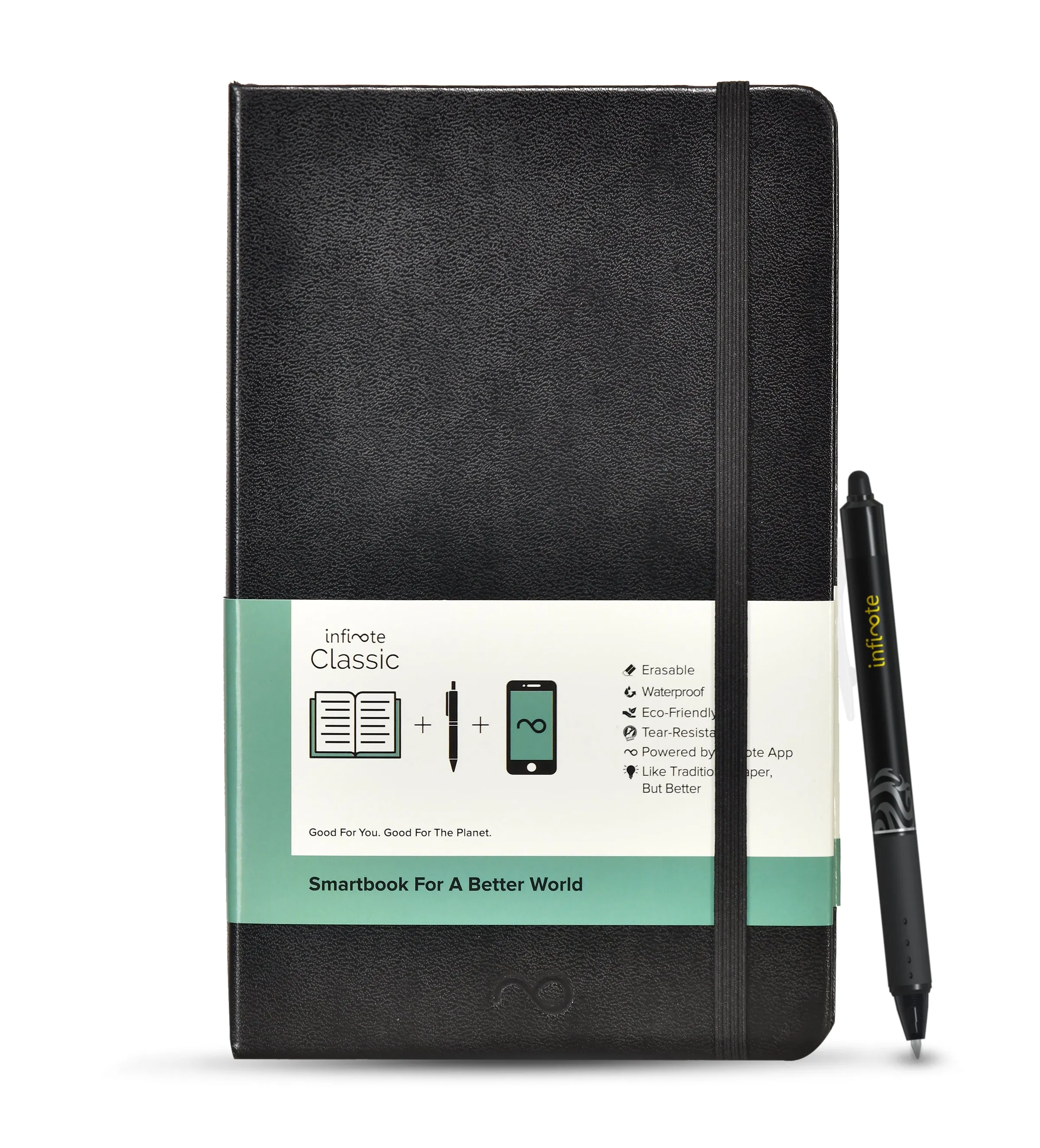 Classic Black Reusable Smart Notebook : Sustainable Note-Taking Solution