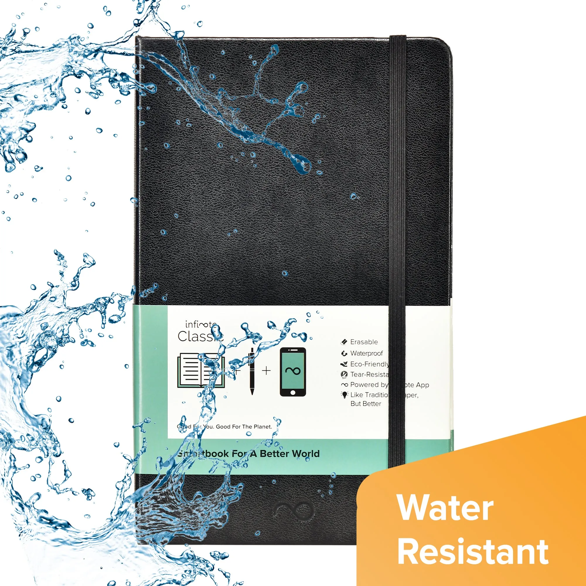 Classic Black Reusable Smart Notebook : Sustainable Note-Taking Solution