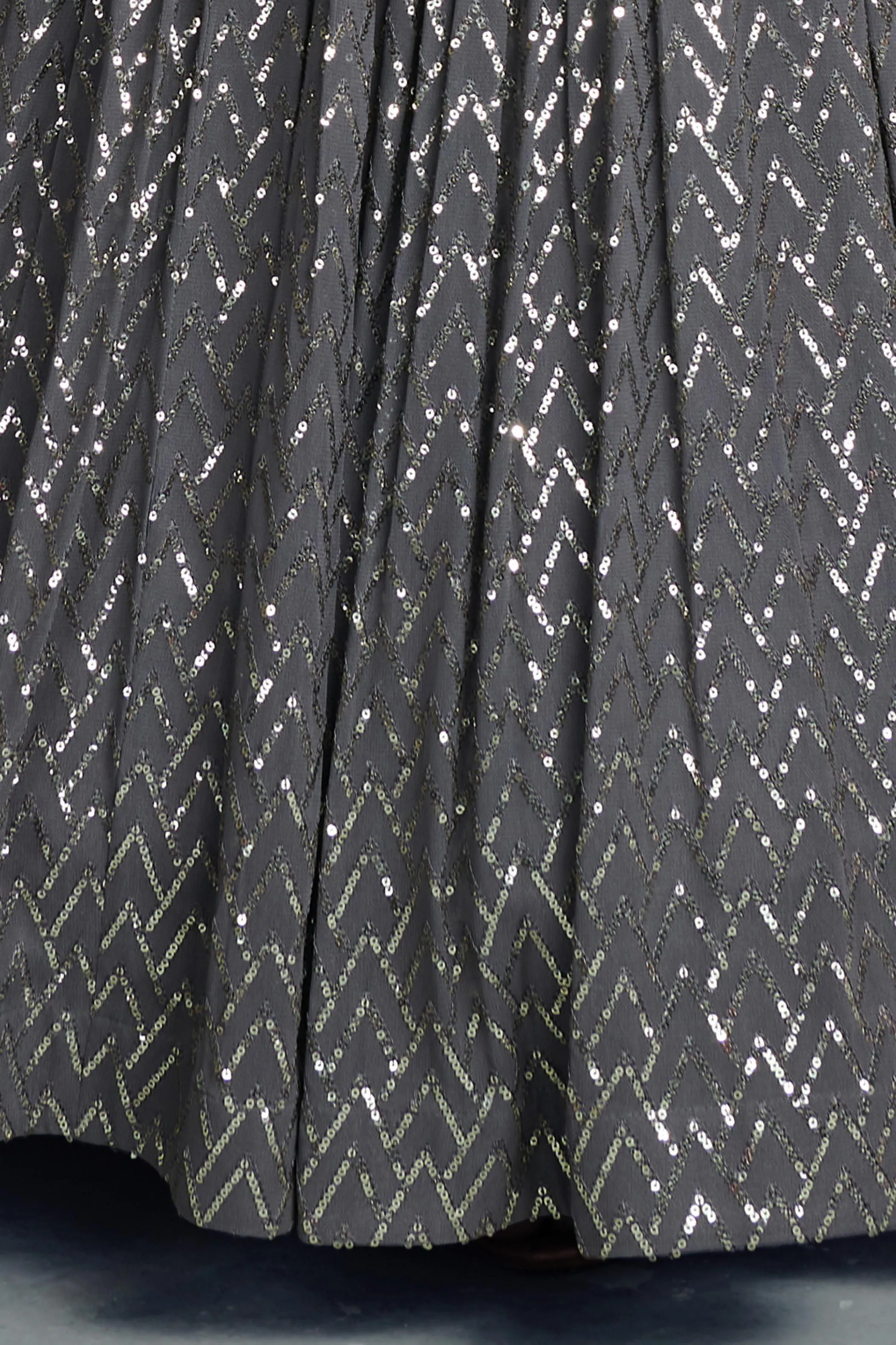 Dark Grey Stone, Sequins, Thread and Zari work Lehenga Choli for Girls