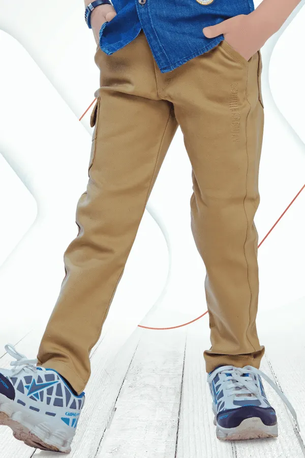 Denim Blue with Beige Casual wear Pant and Shirt Set for Boys