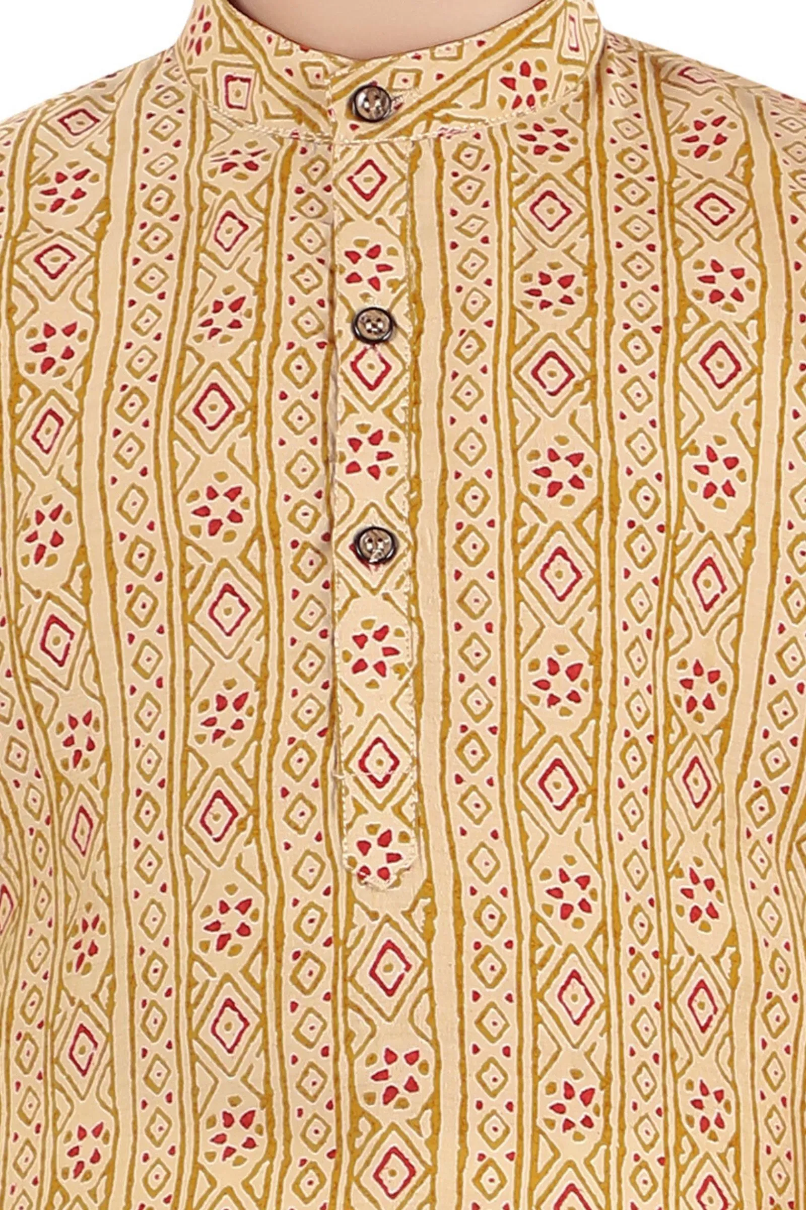 Fawn with Digital Print Kurta Set for Boys