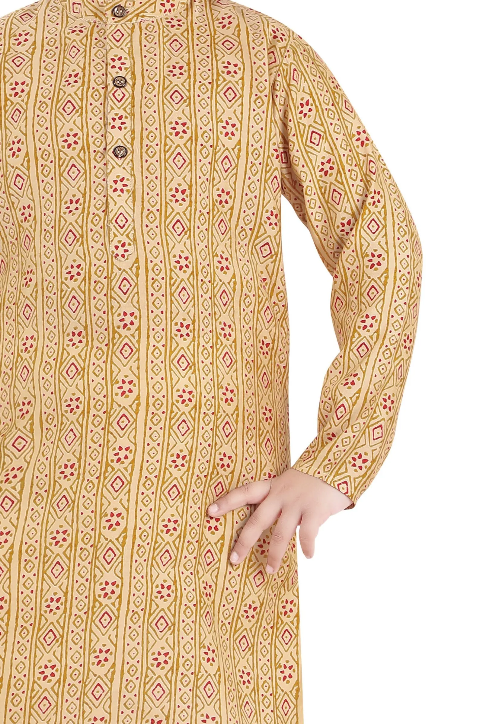 Fawn with Digital Print Kurta Set for Boys