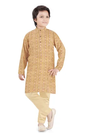 Fawn with Digital Print Kurta Set for Boys