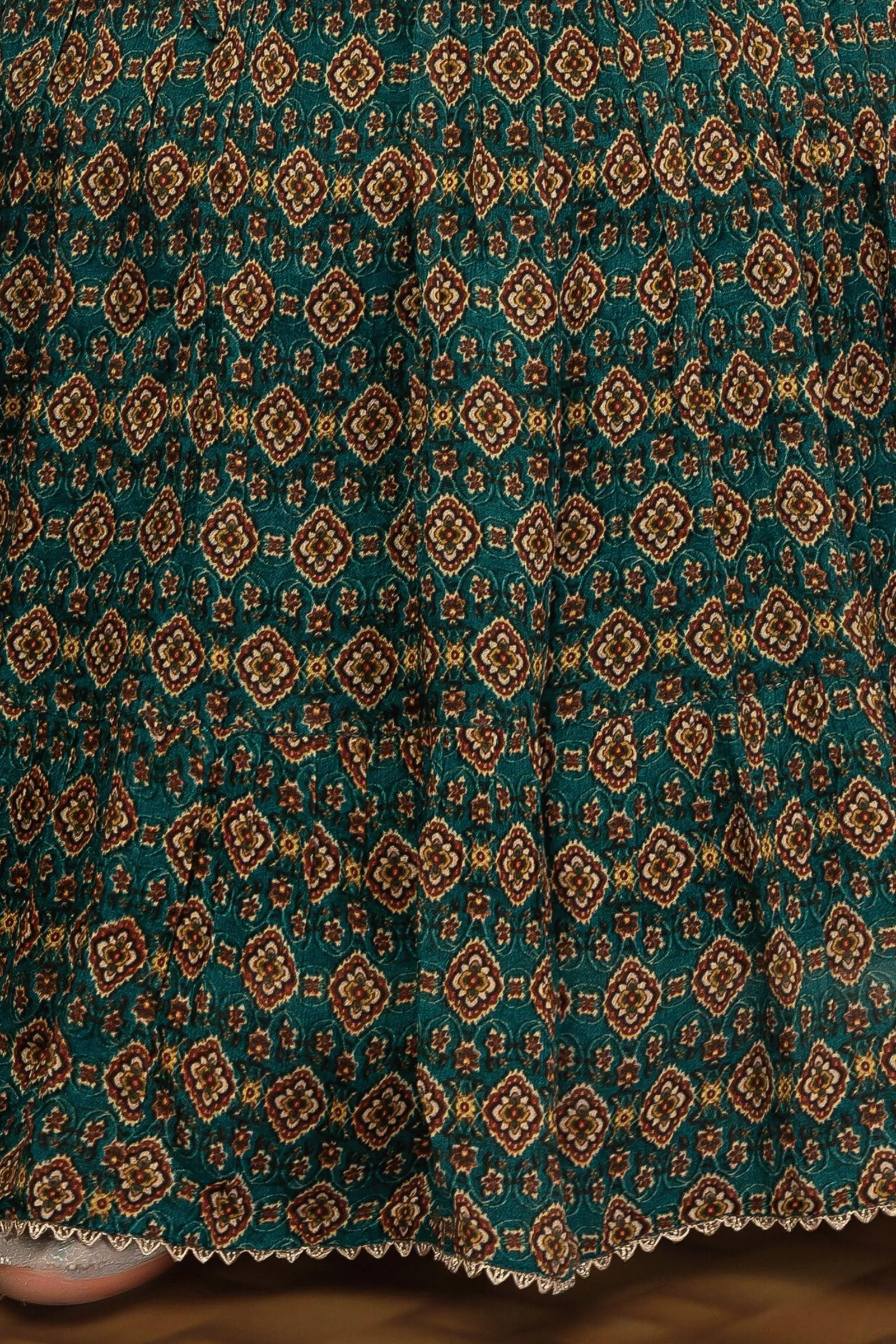 Green Sequins and Mirror work with Digital Print Lehenga Choli for Girls
