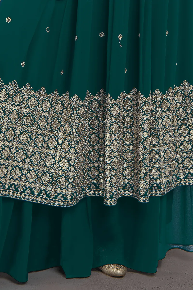 Green Sequins and Thread work for Girls Sharara Suit Set