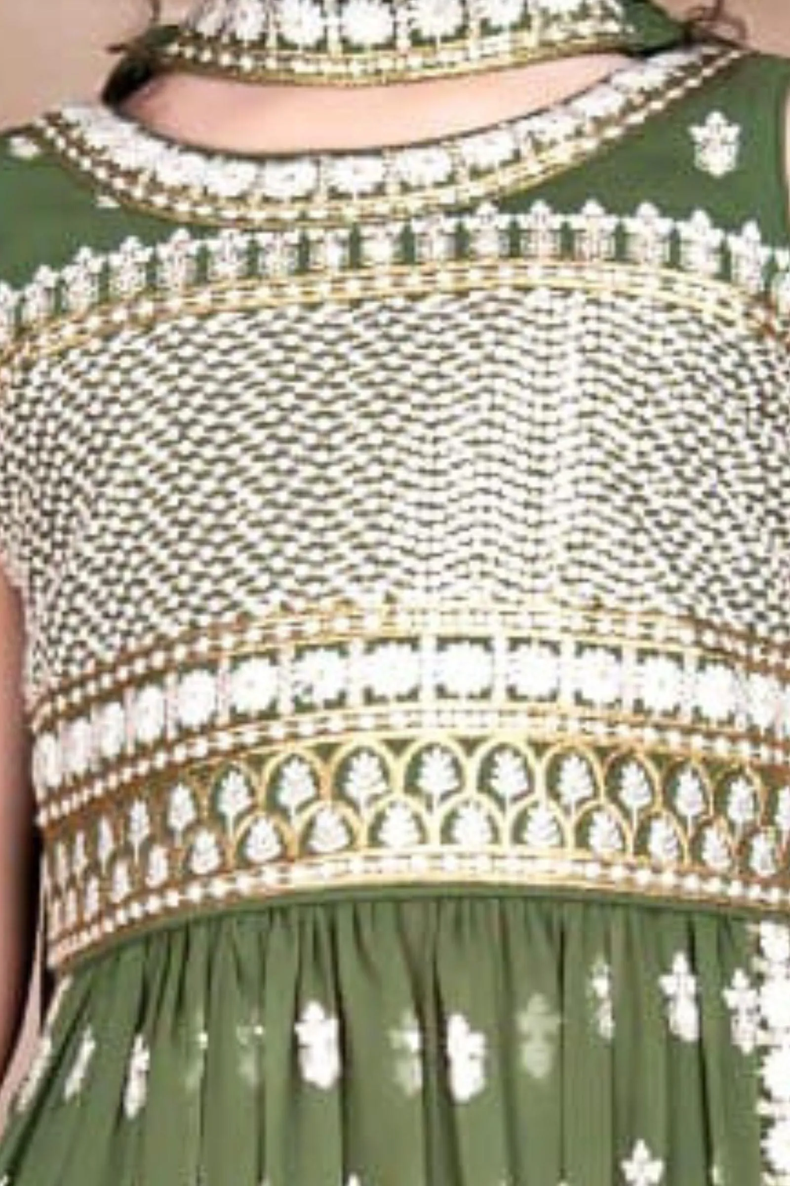 Green Thread, Zari and Sequins work for Girls Palazzo Suit Set