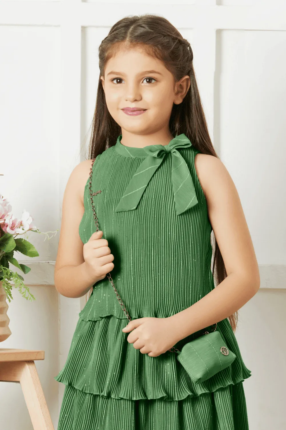 Green Top and Divider Skirt for Girls with Matching Purse