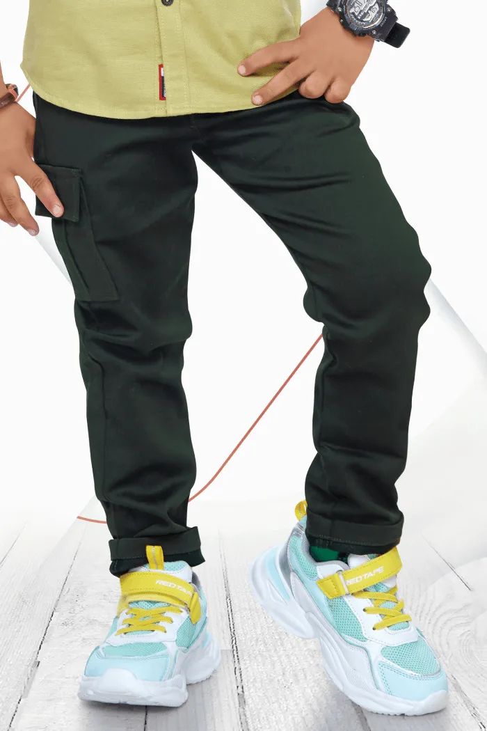Green with Black Casual wear Pant and Shirt Set for Boys