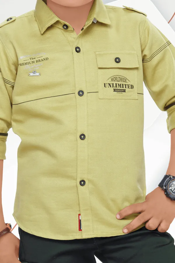 Green with Black Casual wear Pant and Shirt Set for Boys