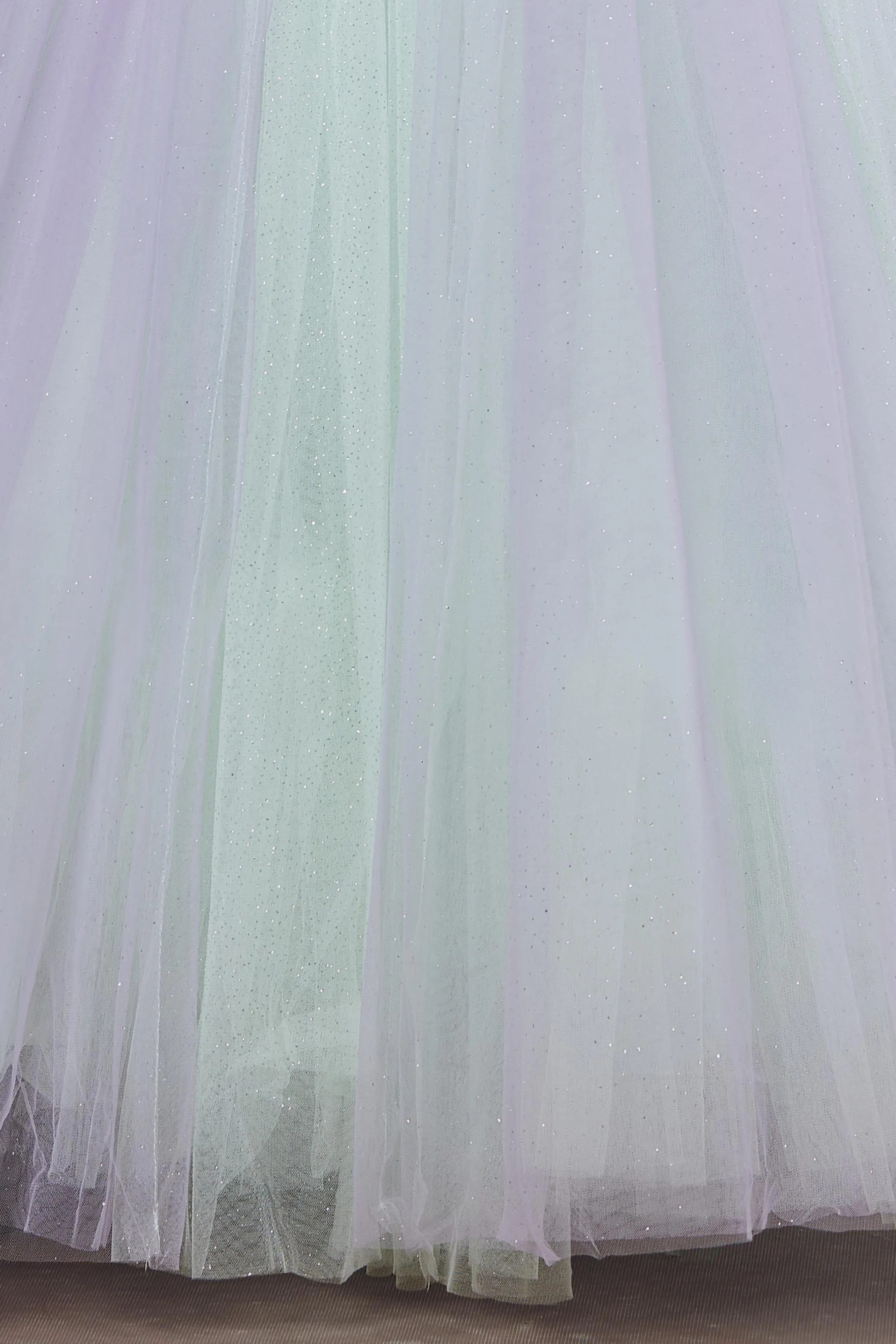 Green with Lavender Sequins and Glitter work Long Party Gown for Girls
