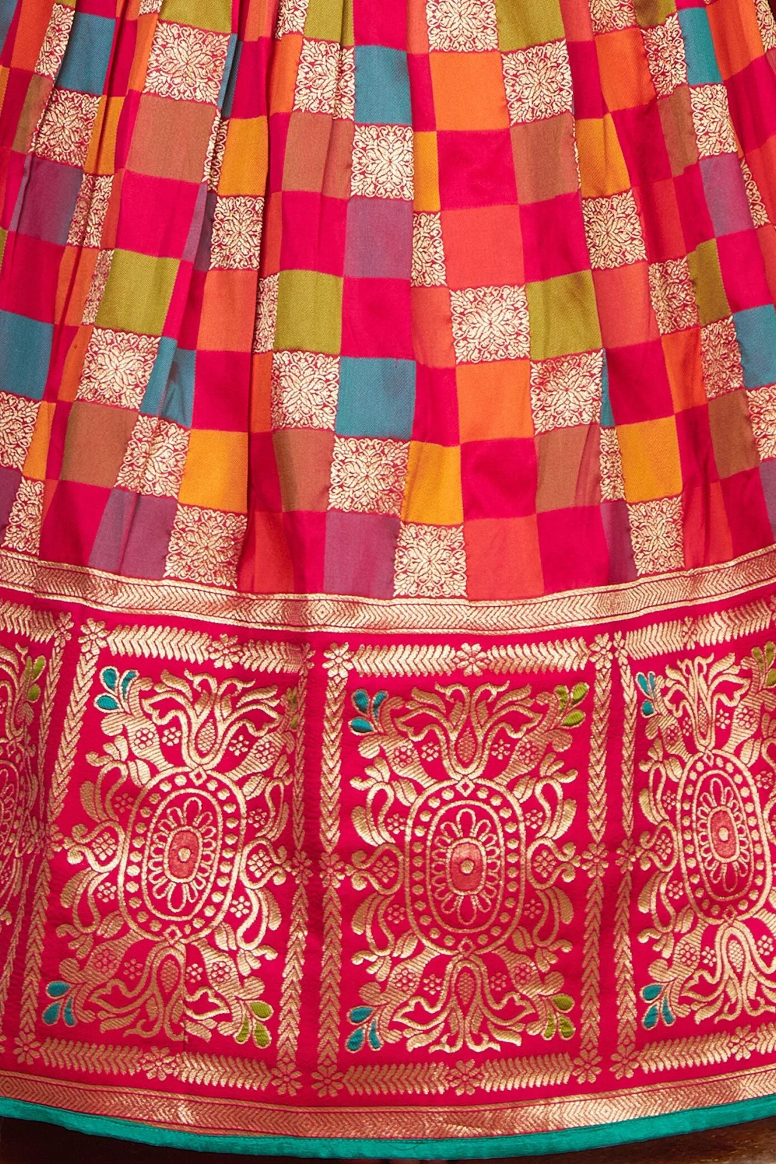 Green with Multicolor Banaras, Pearl, Beads and Zardozi work Lehenga Choli for Girls