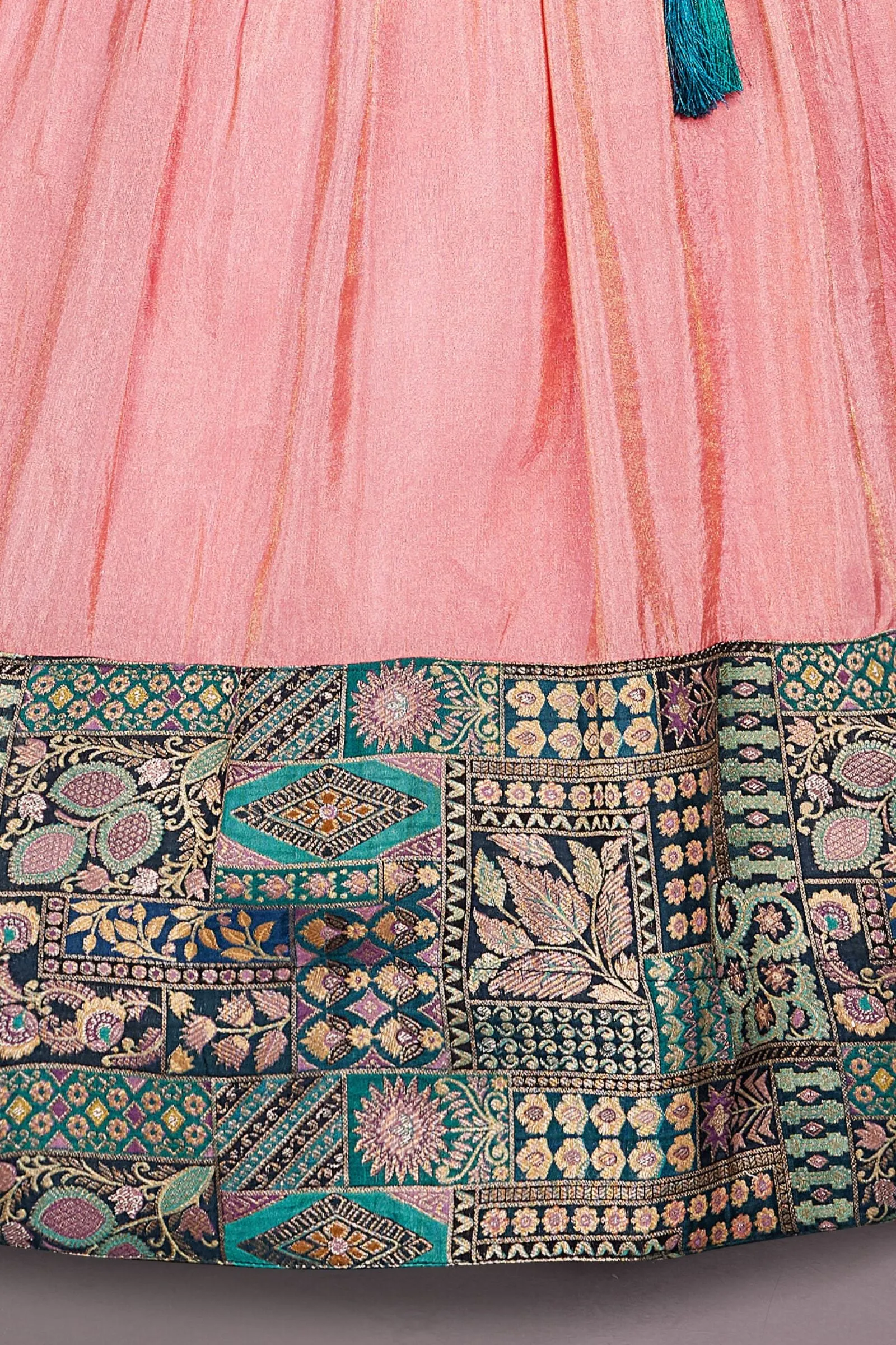 Green with Pink Banaras work Lehenga Choli for Girls