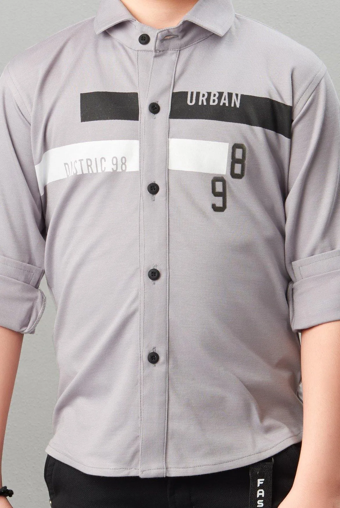 Grey and Black Casual wear Pant and Shirt Set for Boys