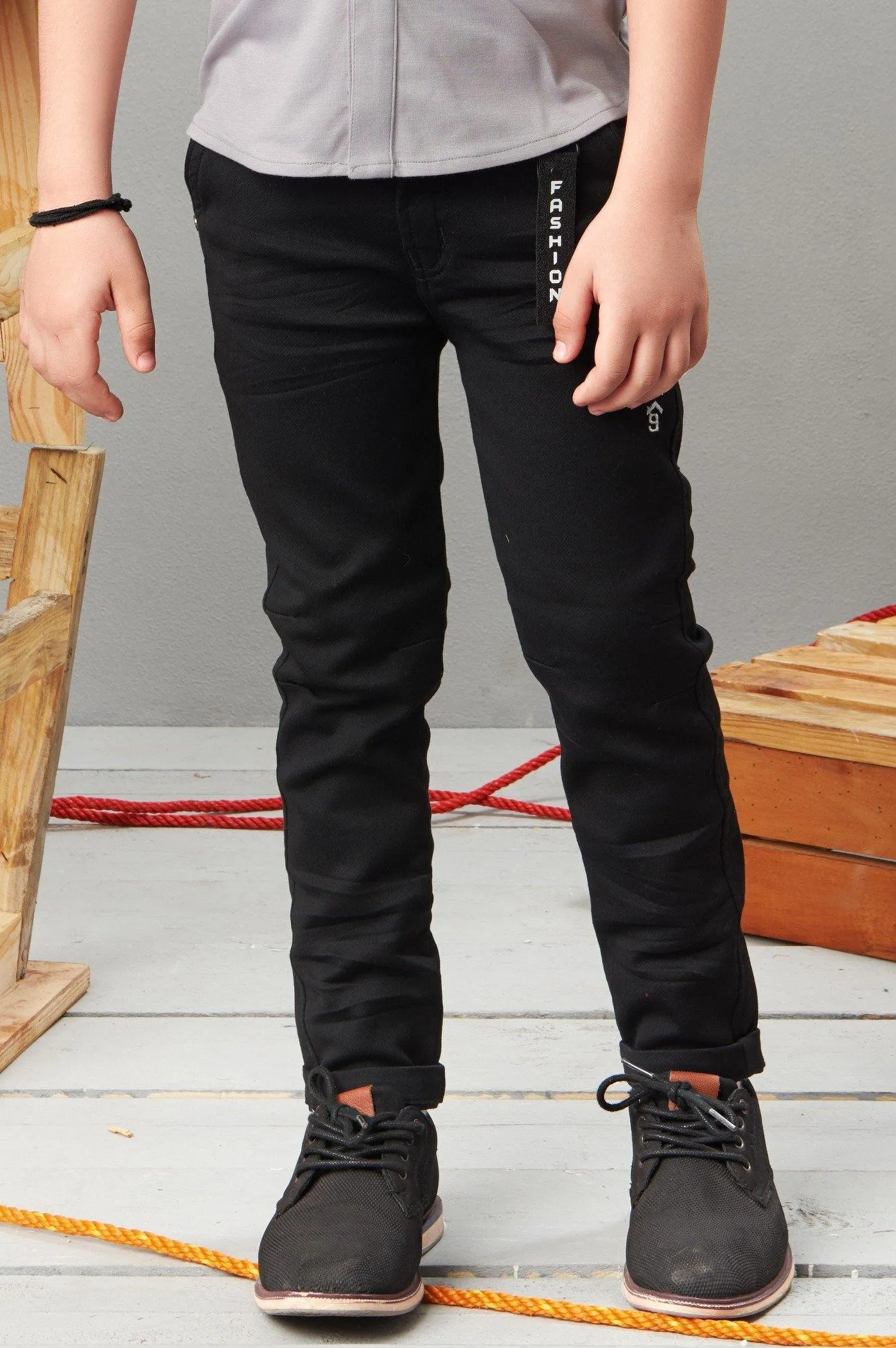 Grey and Black Casual wear Pant and Shirt Set for Boys