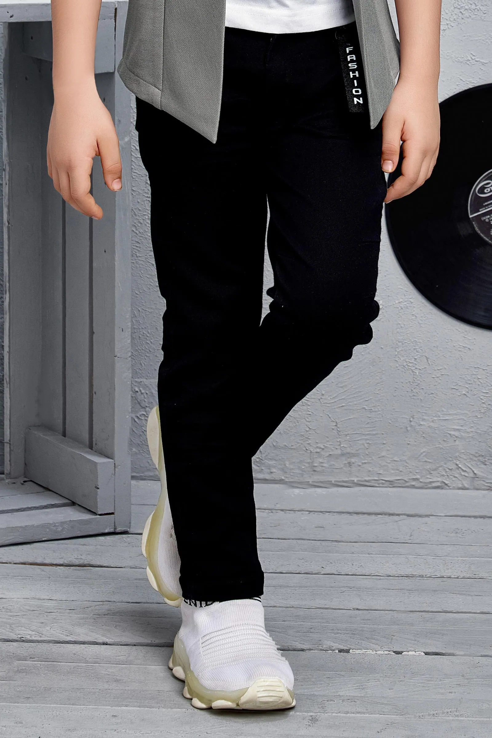 Grey Blazer with White T-Shirt and Black Pant Set for Boys