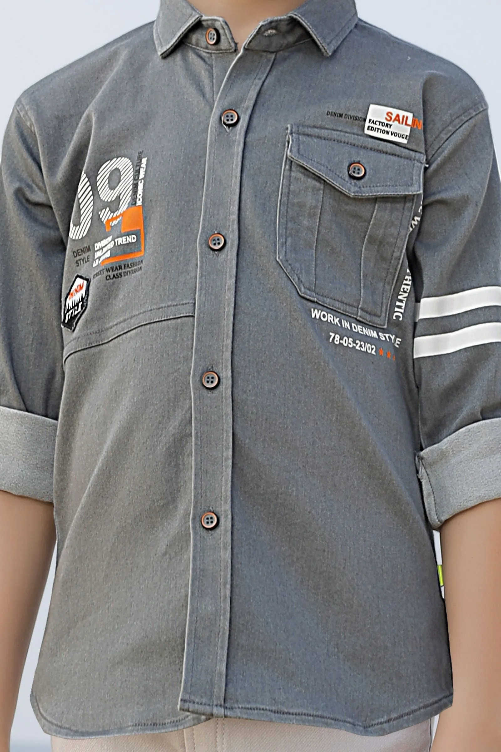 Grey Casual wear Printed Shirt and Pant Set for Boys