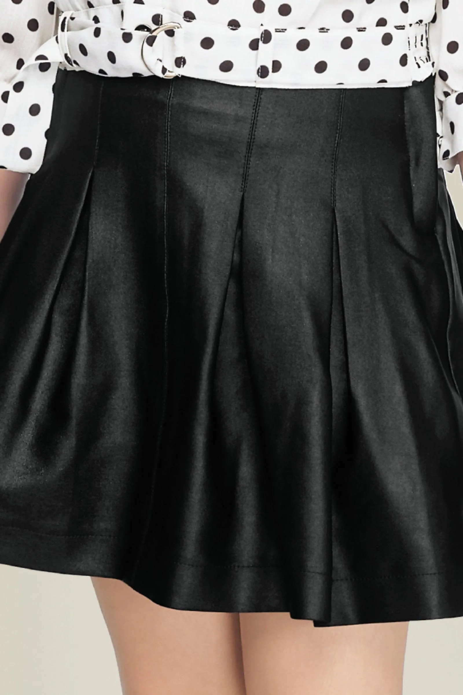 Half White with Black Dot Print Top and Divider Skirt for Girls