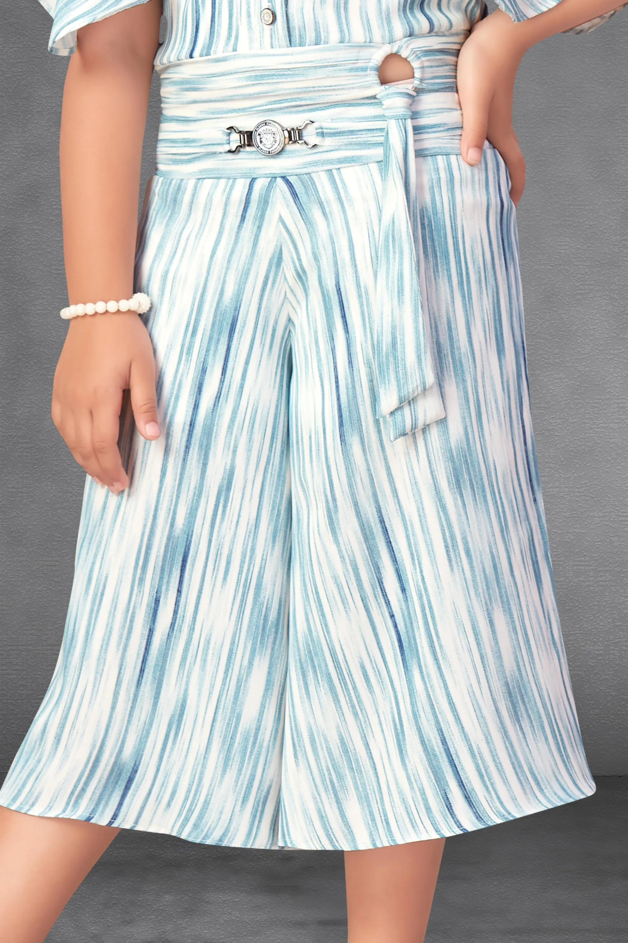 Half White with Blue Printed Top with Palazzo Set for Girls