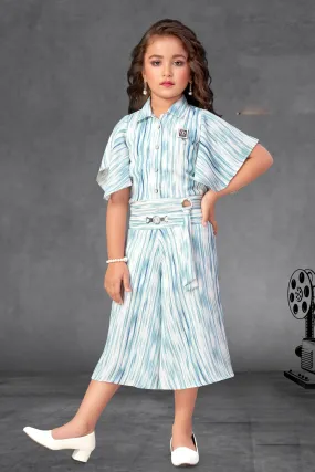 Half White with Blue Printed Top with Palazzo Set for Girls
