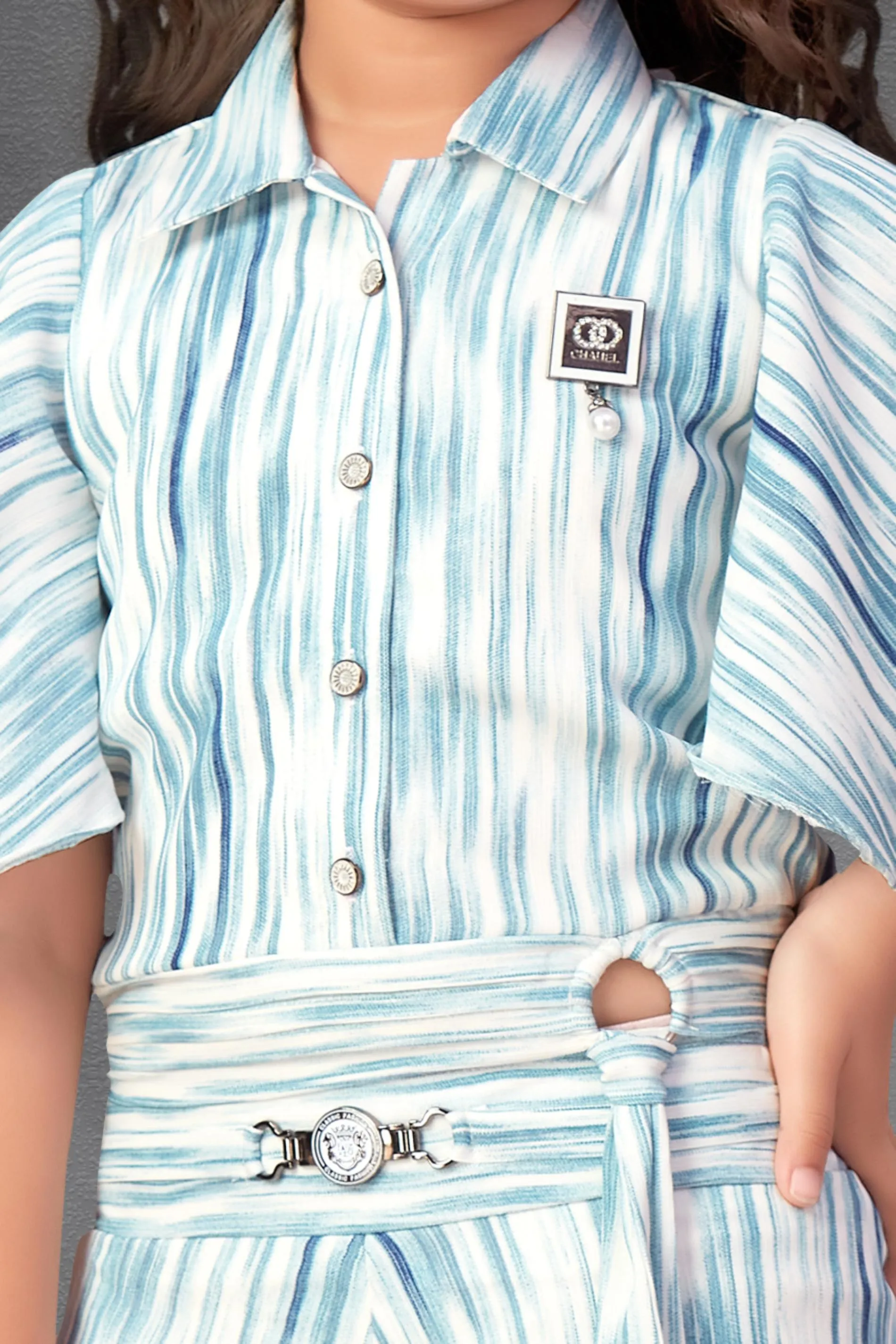 Half White with Blue Printed Top with Palazzo Set for Girls