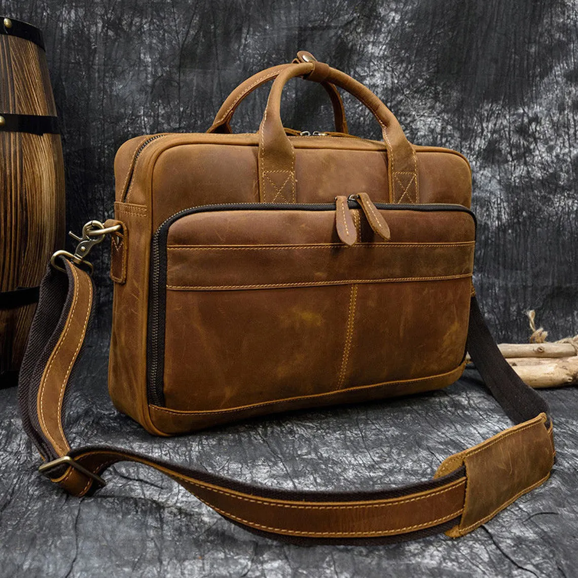 Handmade Vintage Leather Handbag Briefcase Messenger Bag Men