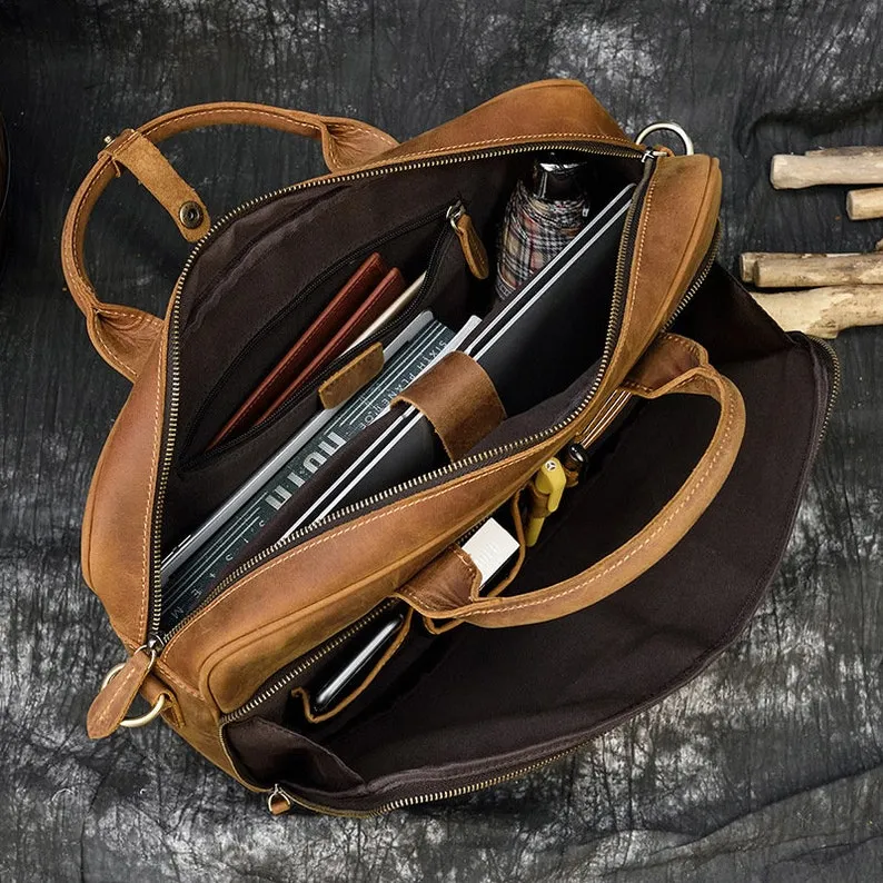 Handmade Vintage Leather Handbag Briefcase Messenger Bag Men