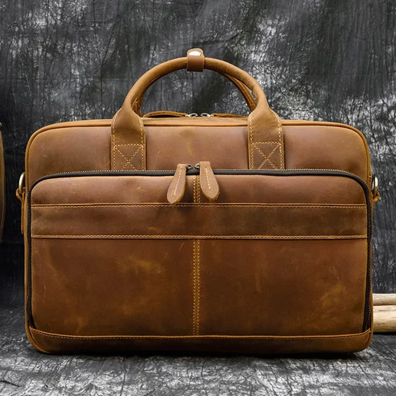 Handmade Vintage Leather Handbag Briefcase Messenger Bag Men