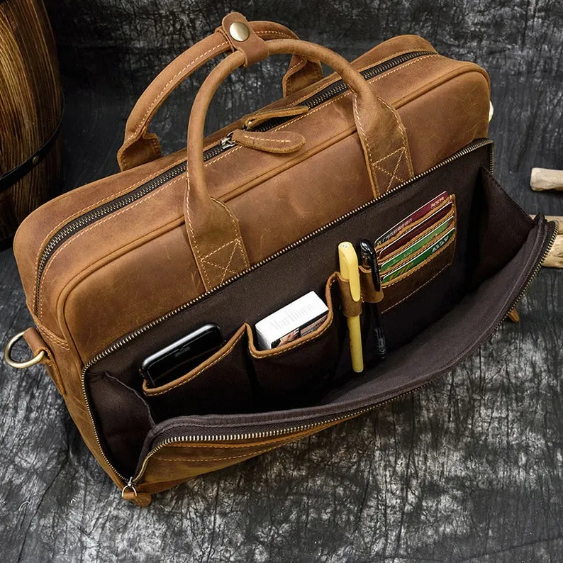 Handmade Vintage Leather Handbag Briefcase Messenger Bag Men