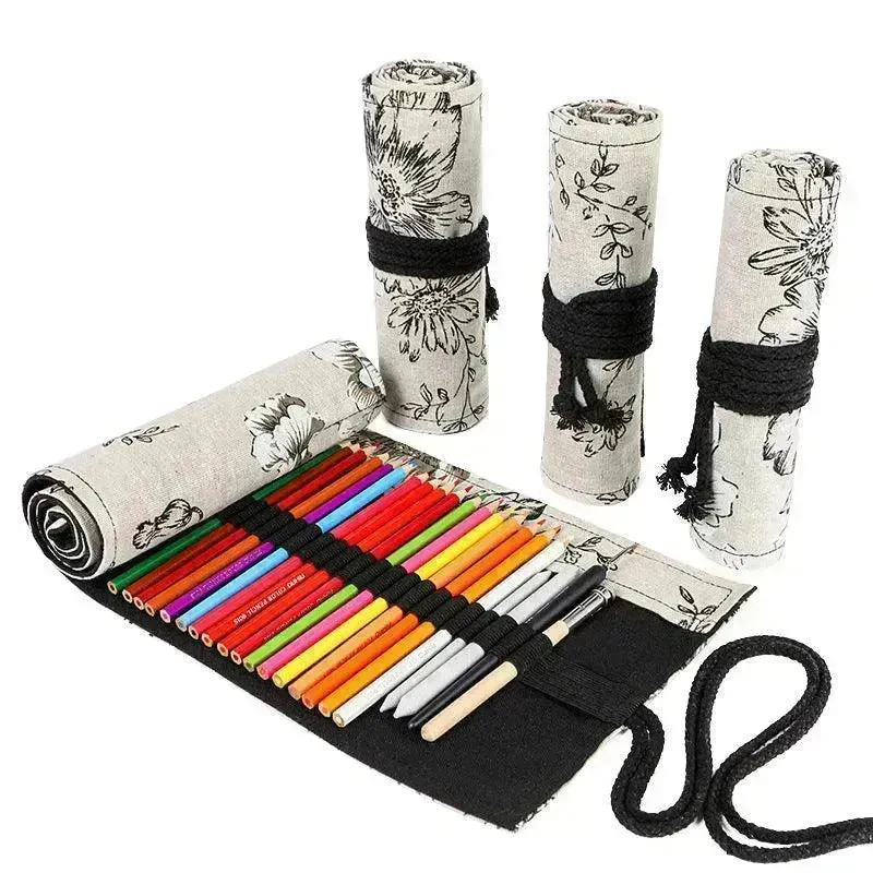 Japanese Printed Canvas High-capacity Rolling Pencil Case