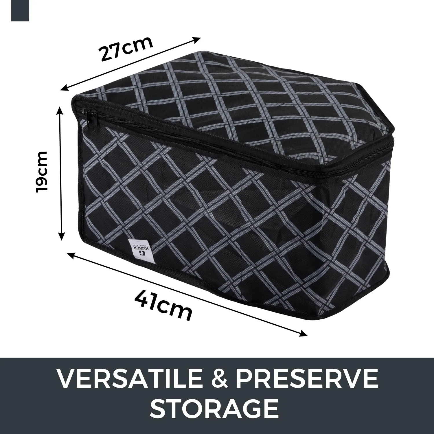 Kuber Industries Blouse Cover | Clothes Storage Bag | Zipper Wardrobe Organizers | Non-Woven Clothes Organiser | Side Transparent Blouse Organizer | Check-Design | Pack of 3 | Black