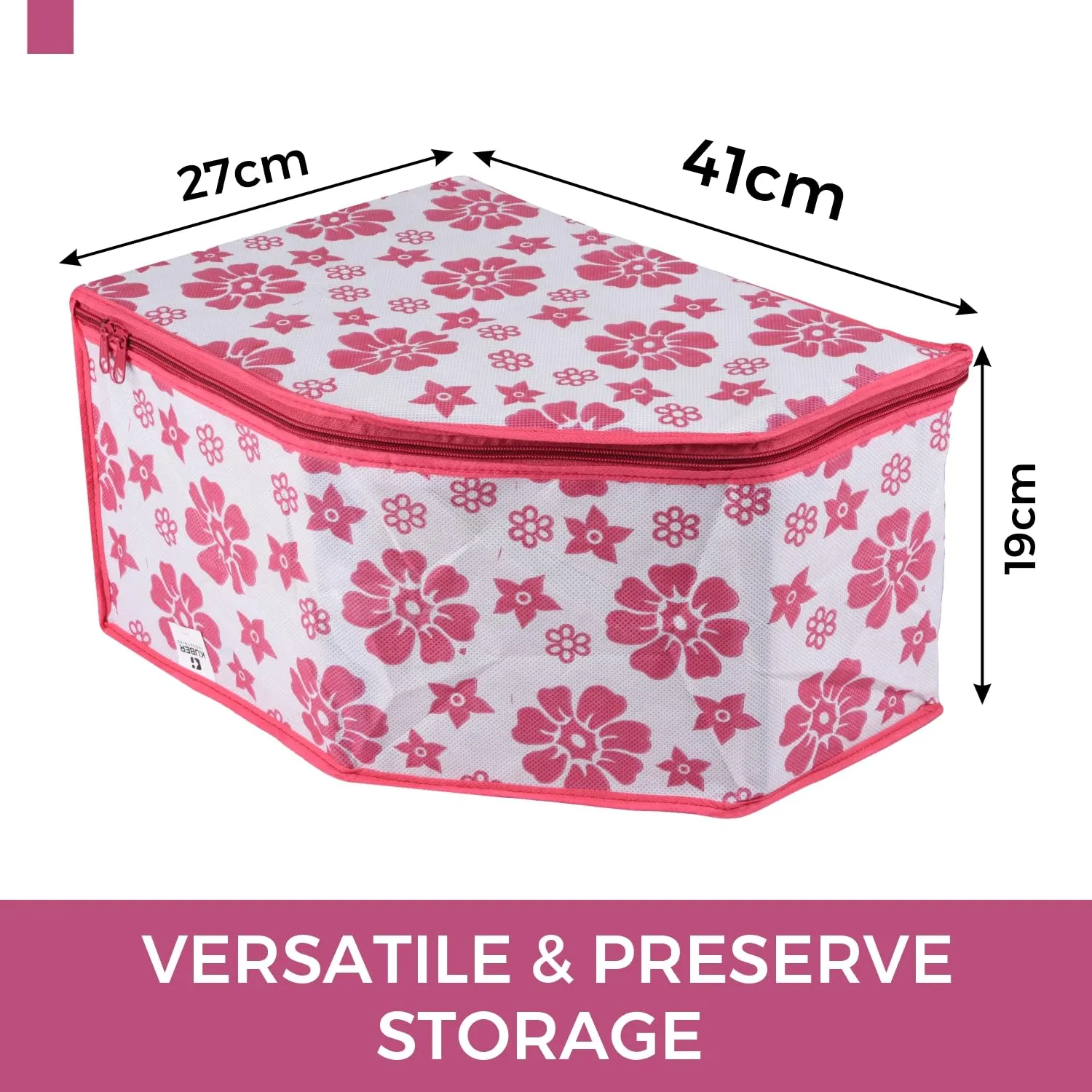 Kuber Industries Blouse Cover | Clothes Storage Bag | Zipper Wardrobe Organizers | Non-Woven Clothes Organiser | Side Transparent Blouse Organizer | Flower-Design | Pack of 3 | Pink