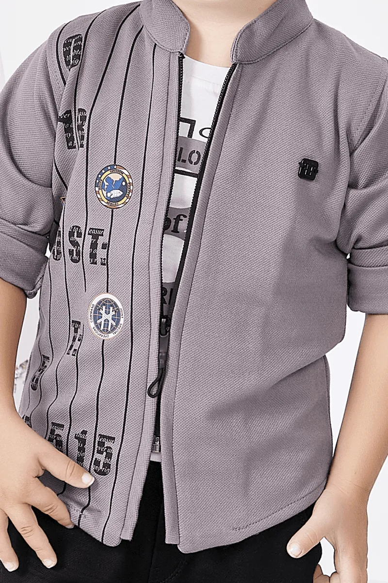 Lavender Blazer with White T-Shirt and Black Jeans Pant Set for Boys