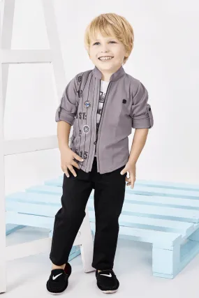 Lavender Blazer with White T-Shirt and Black Jeans Pant Set for Boys