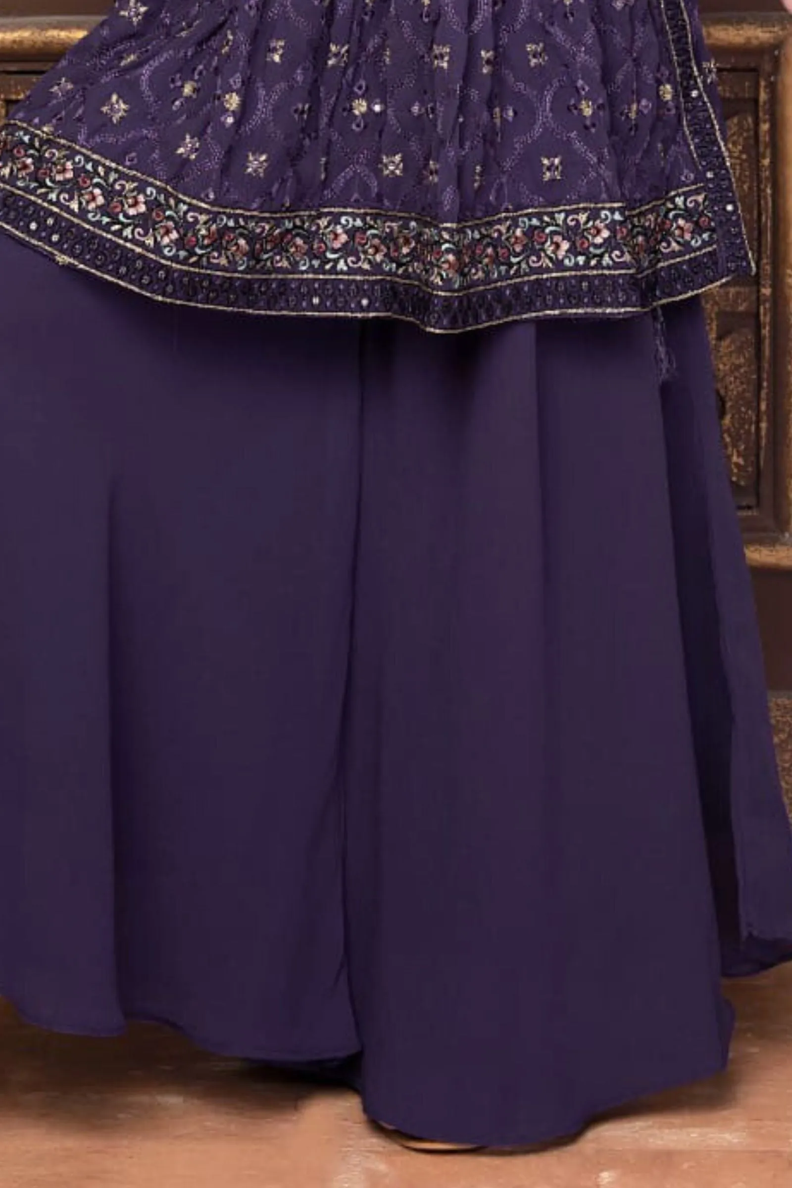 Lavender Thread, Sequins and Zari work Palazzo Set For Girls