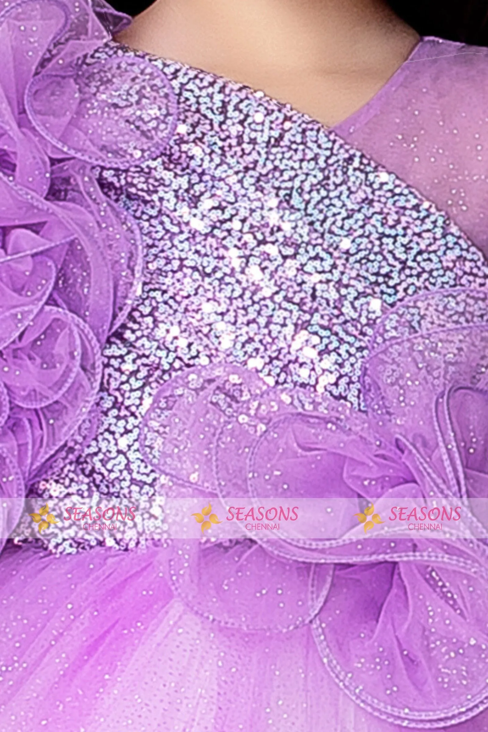 Lavender with White Sequins work Long Party Gown for Girls