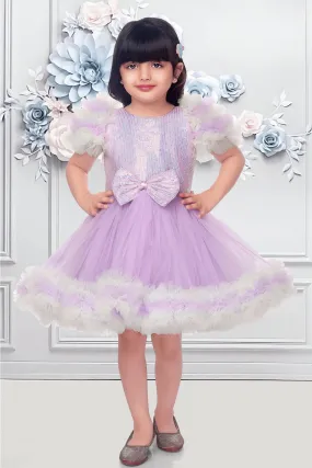 Light Purple Sequins work Knee Length Ball Frock for Girls