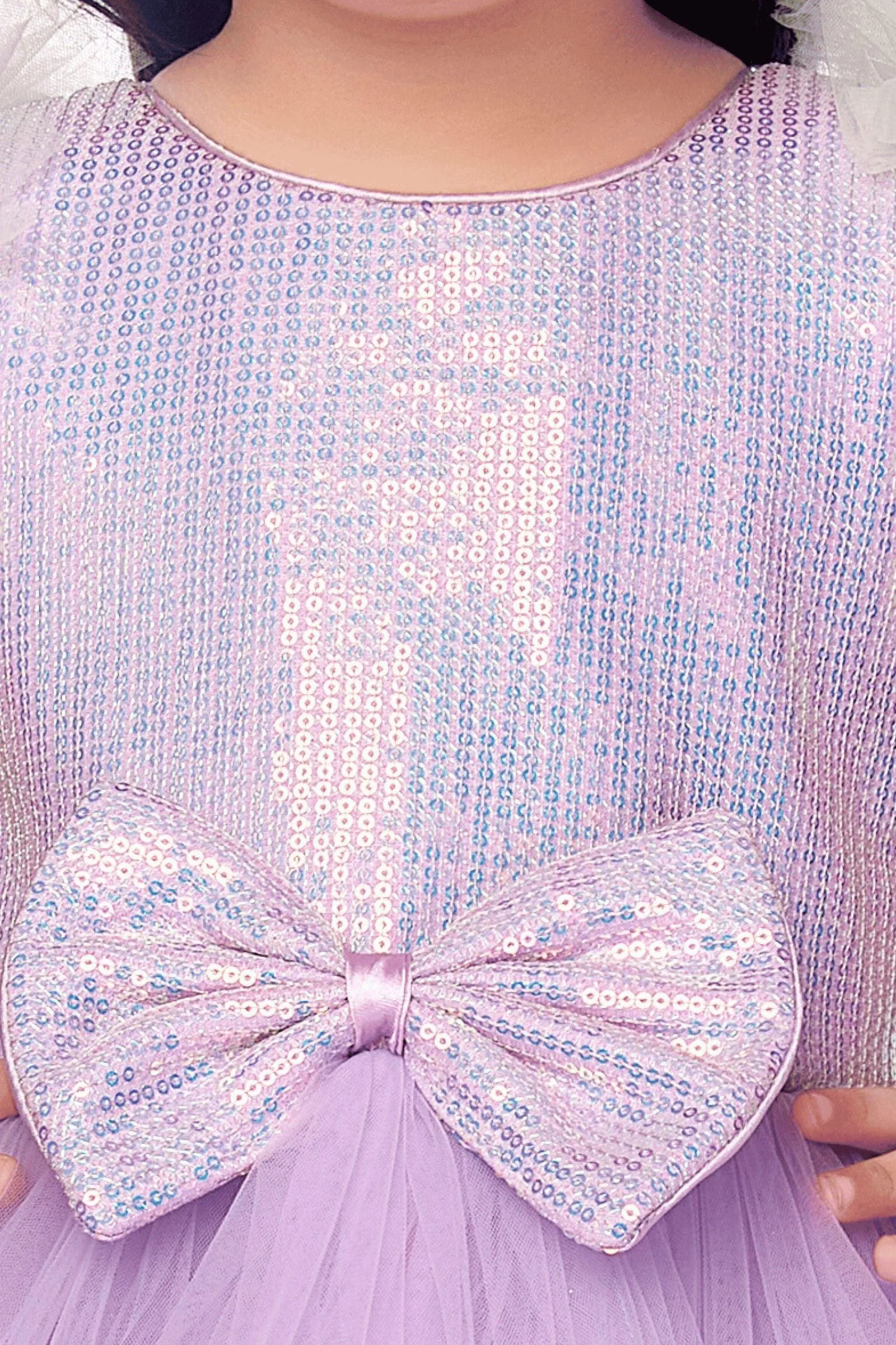Light Purple Sequins work Knee Length Ball Frock for Girls