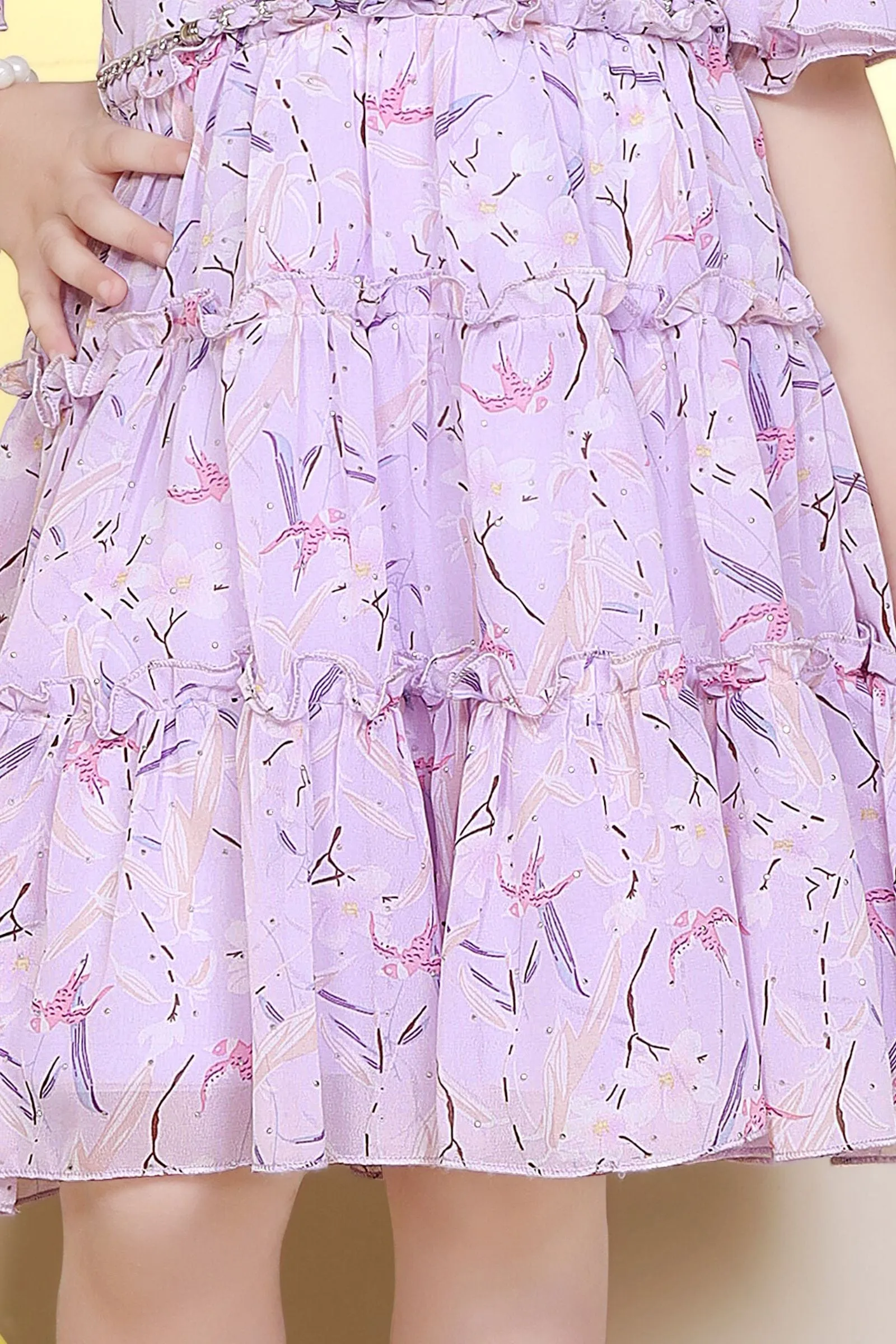 Lilac Abstract Print Knee Length Casual Frock For Girls