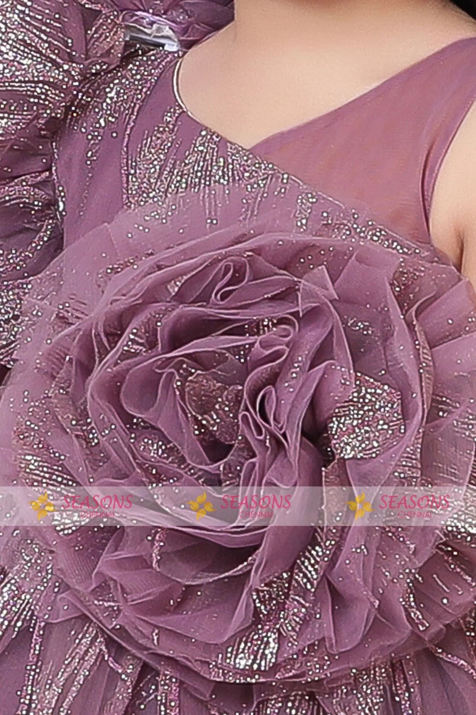 Lilac Glitter work Long Party Gown for Girls
