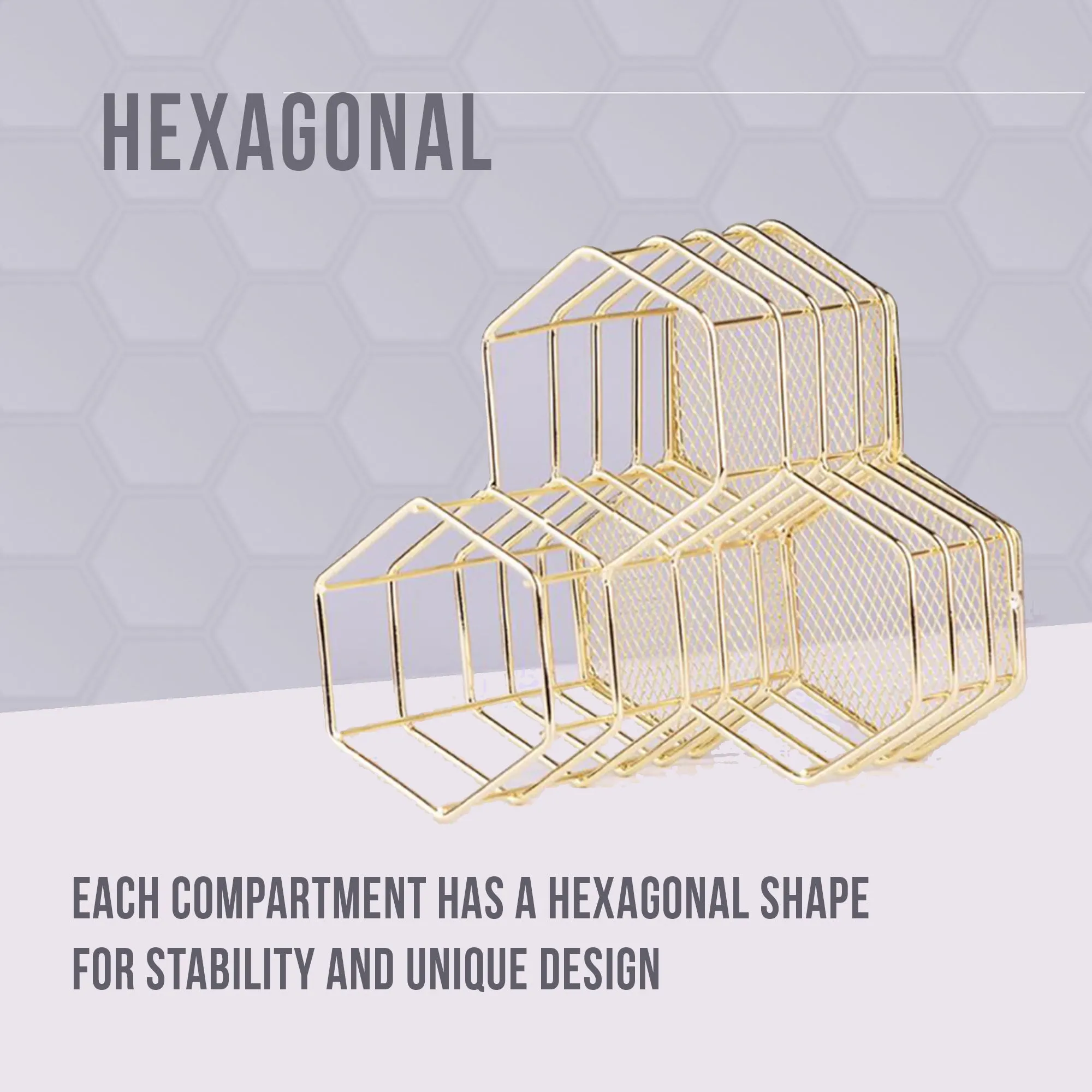 Makeup Brush Holder Hexagon Vase Metal Mesh Basket Desk Organizer Wire Golden Pen Pencil Hot Hollow Holder Beauty Makeup Kit