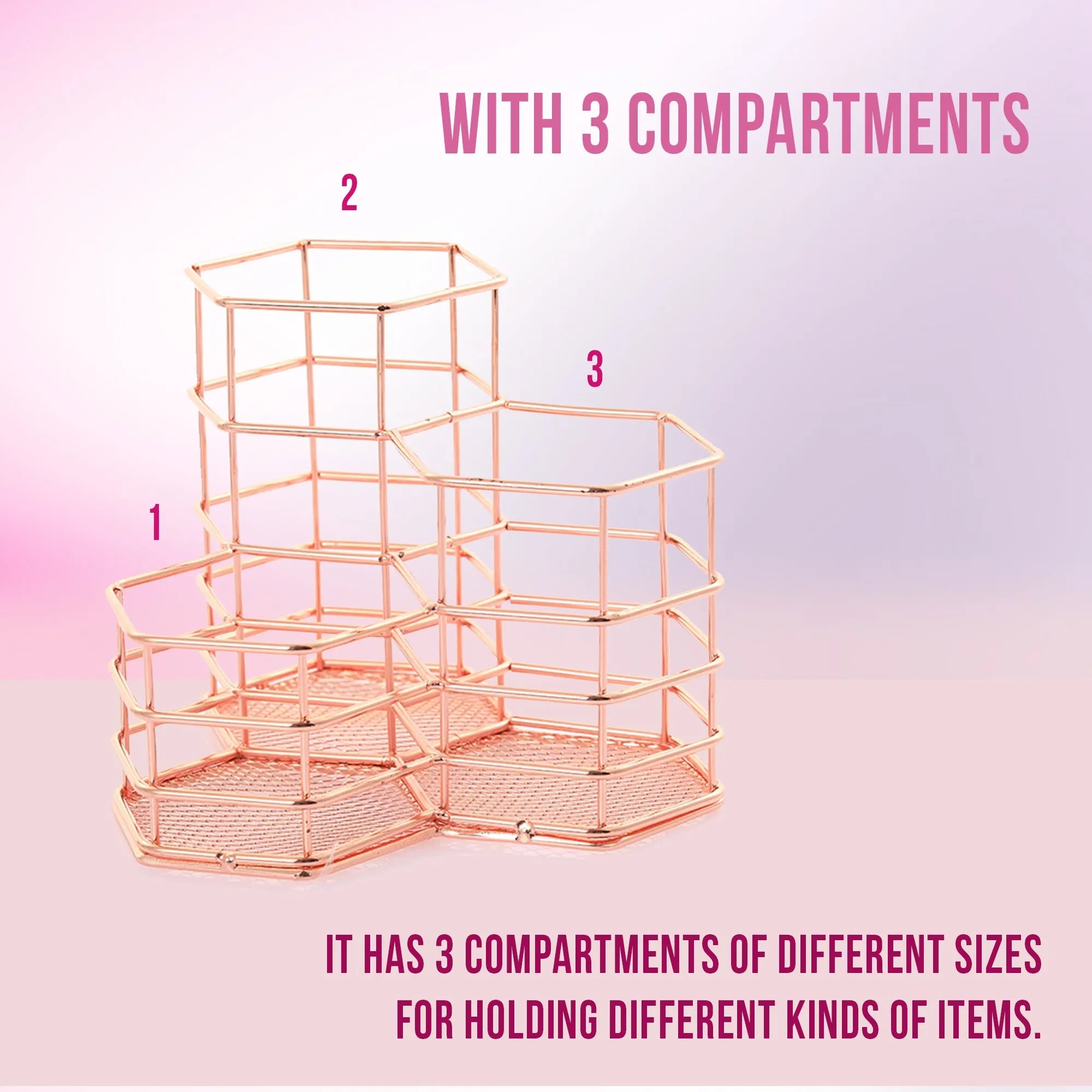 Makeup Brush Holder Hexagon Vase Metal Mesh Basket Desk Organizer Wire Golden Pen Pencil Hot Hollow Holder Beauty Makeup Kit