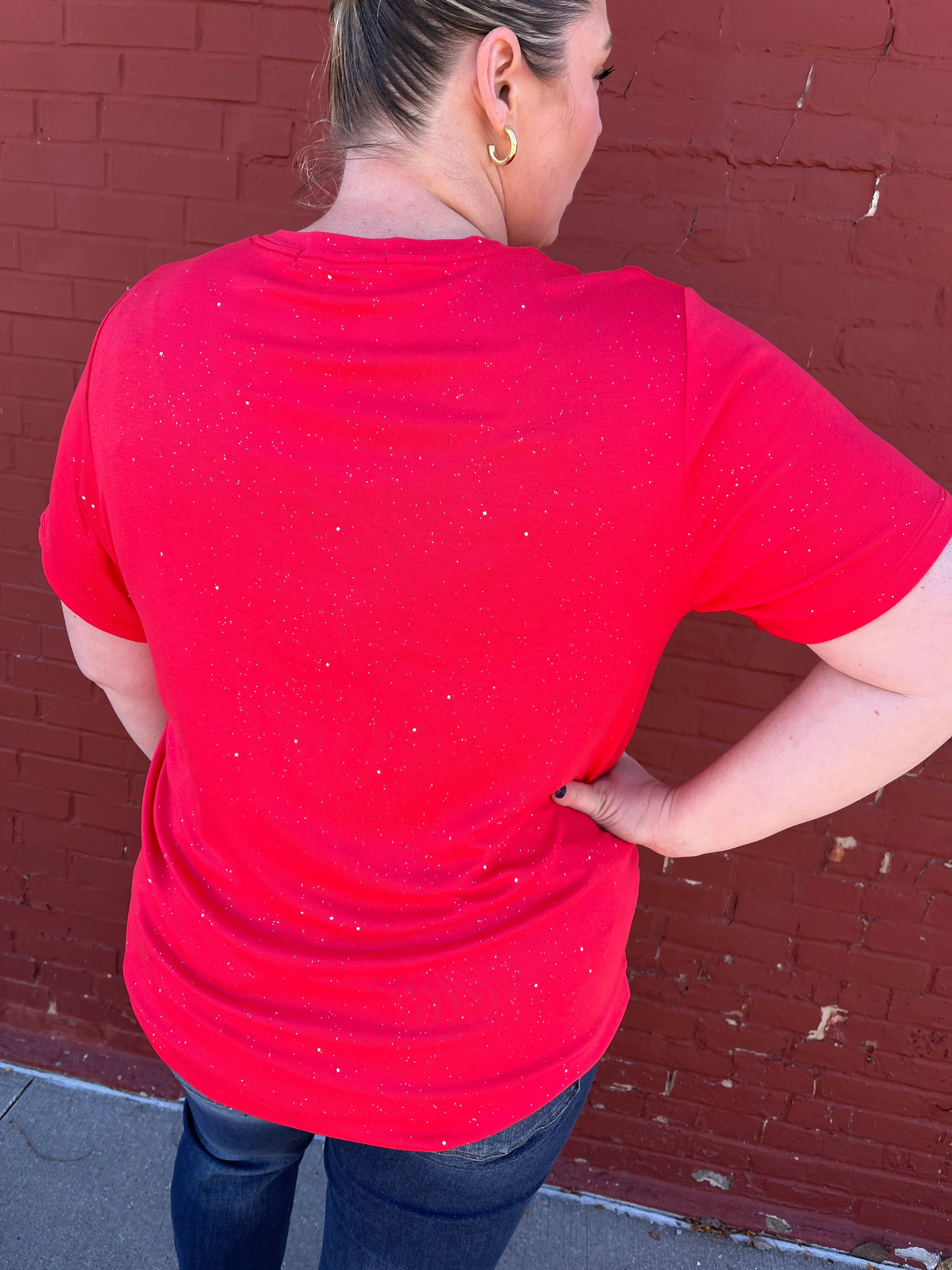 Olivia Short Sleeve Tee - Red Sparkle