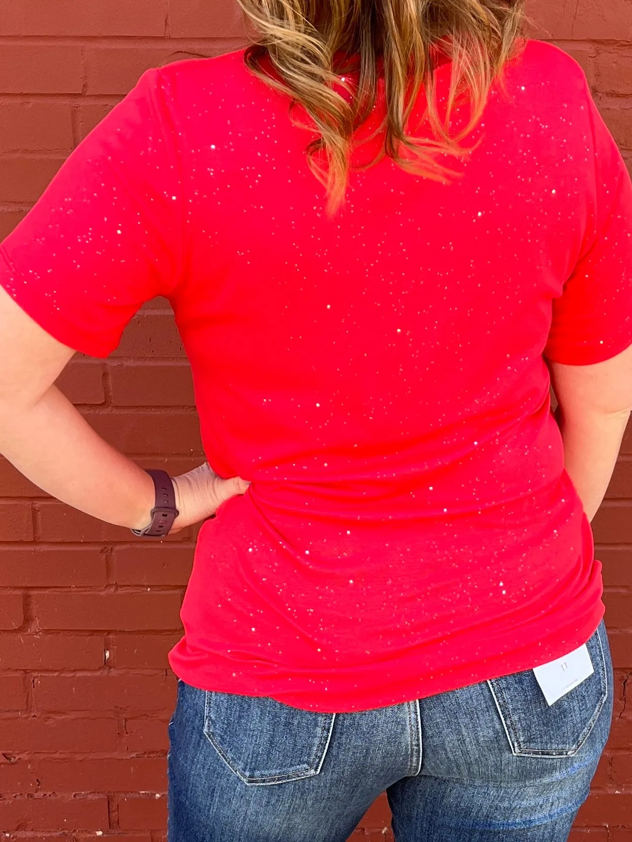 Olivia Short Sleeve Tee - Red Sparkle