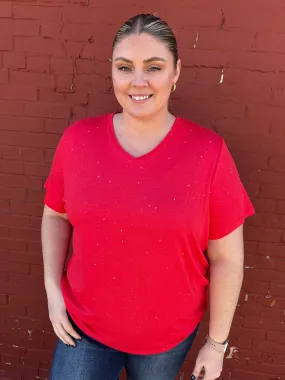 Olivia Short Sleeve Tee - Red Sparkle