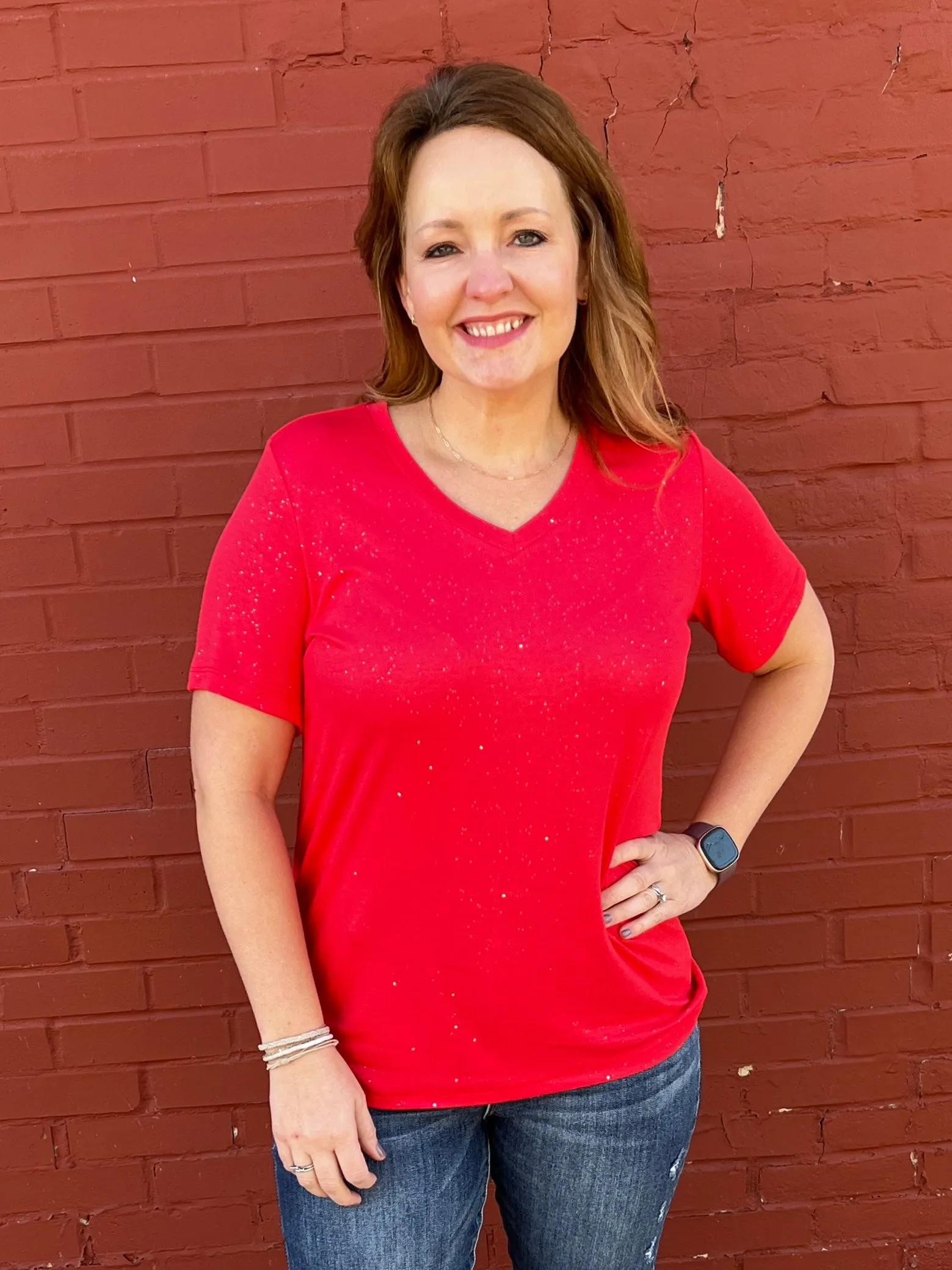 Olivia Short Sleeve Tee - Red Sparkle