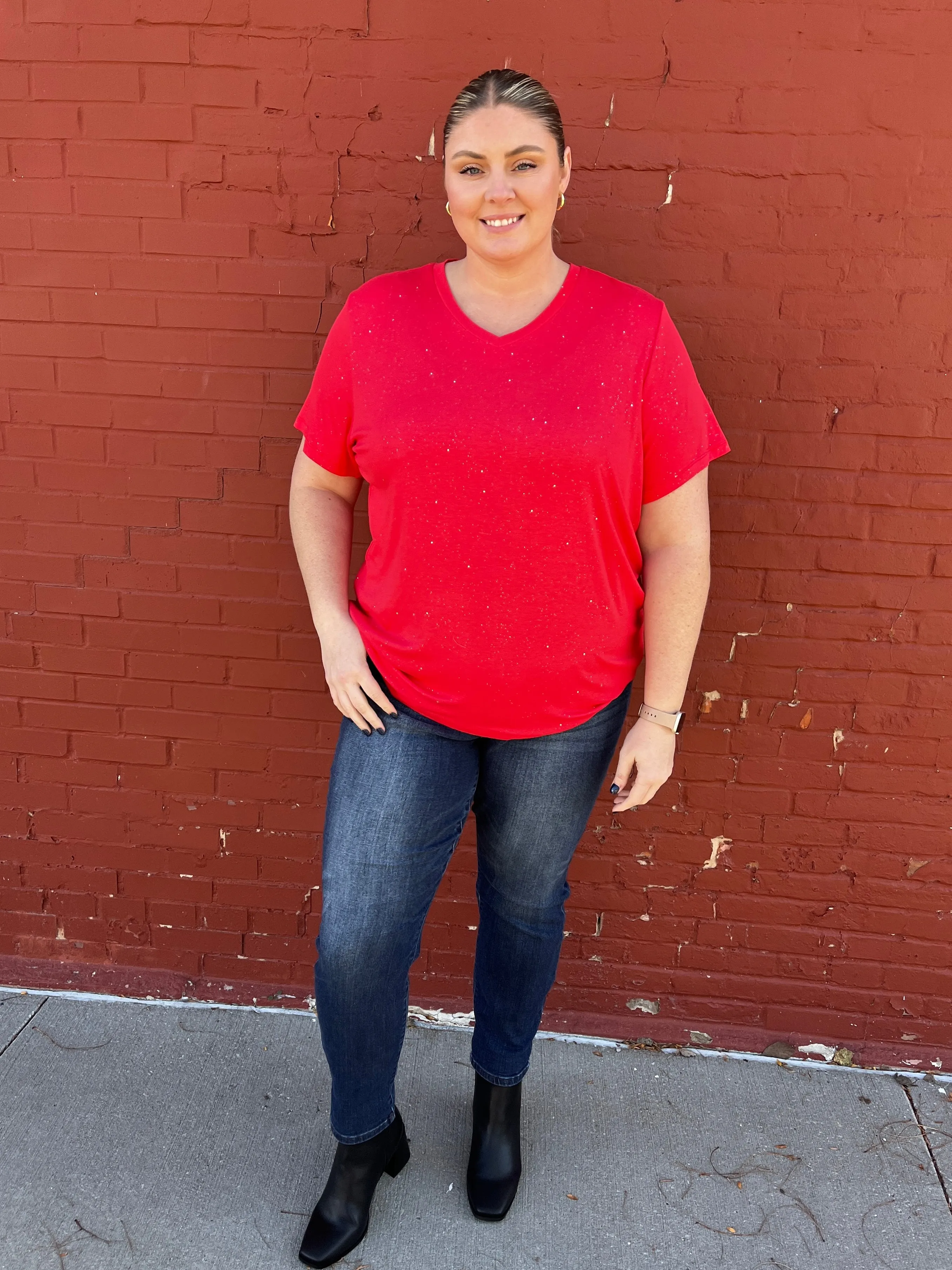 Olivia Short Sleeve Tee - Red Sparkle