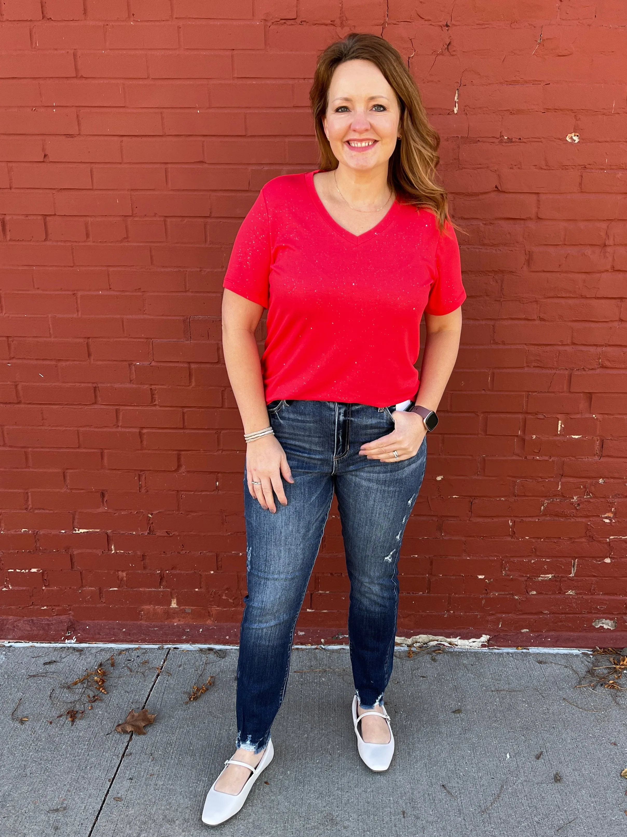 Olivia Short Sleeve Tee - Red Sparkle